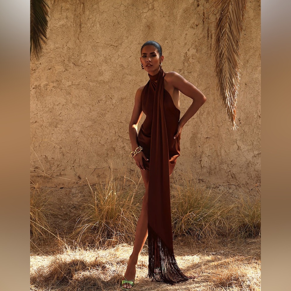 Brown rat & boa serafia dress